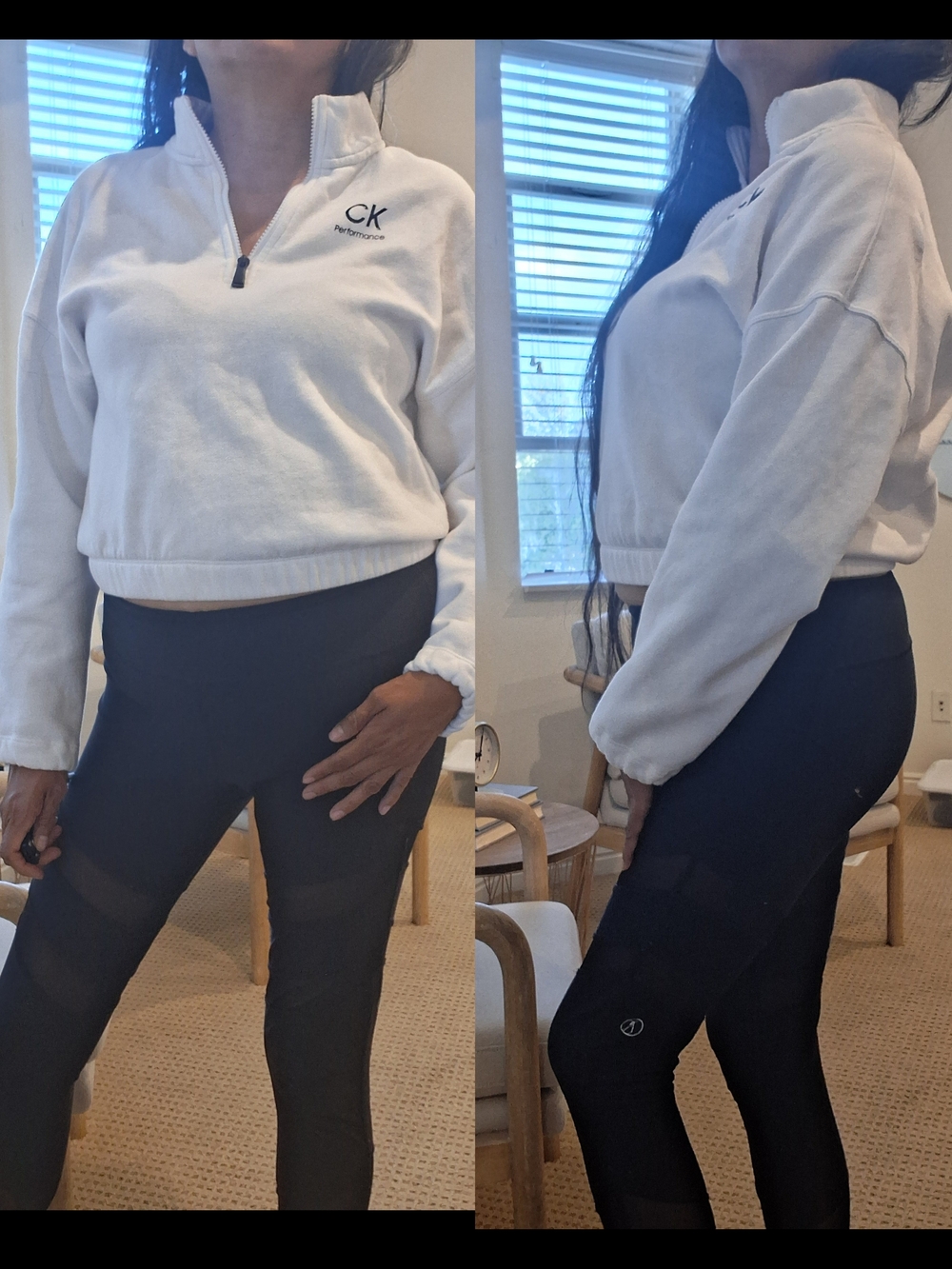Calvin Klein Performance White and Black Zip Sweatshirt Top Size Large